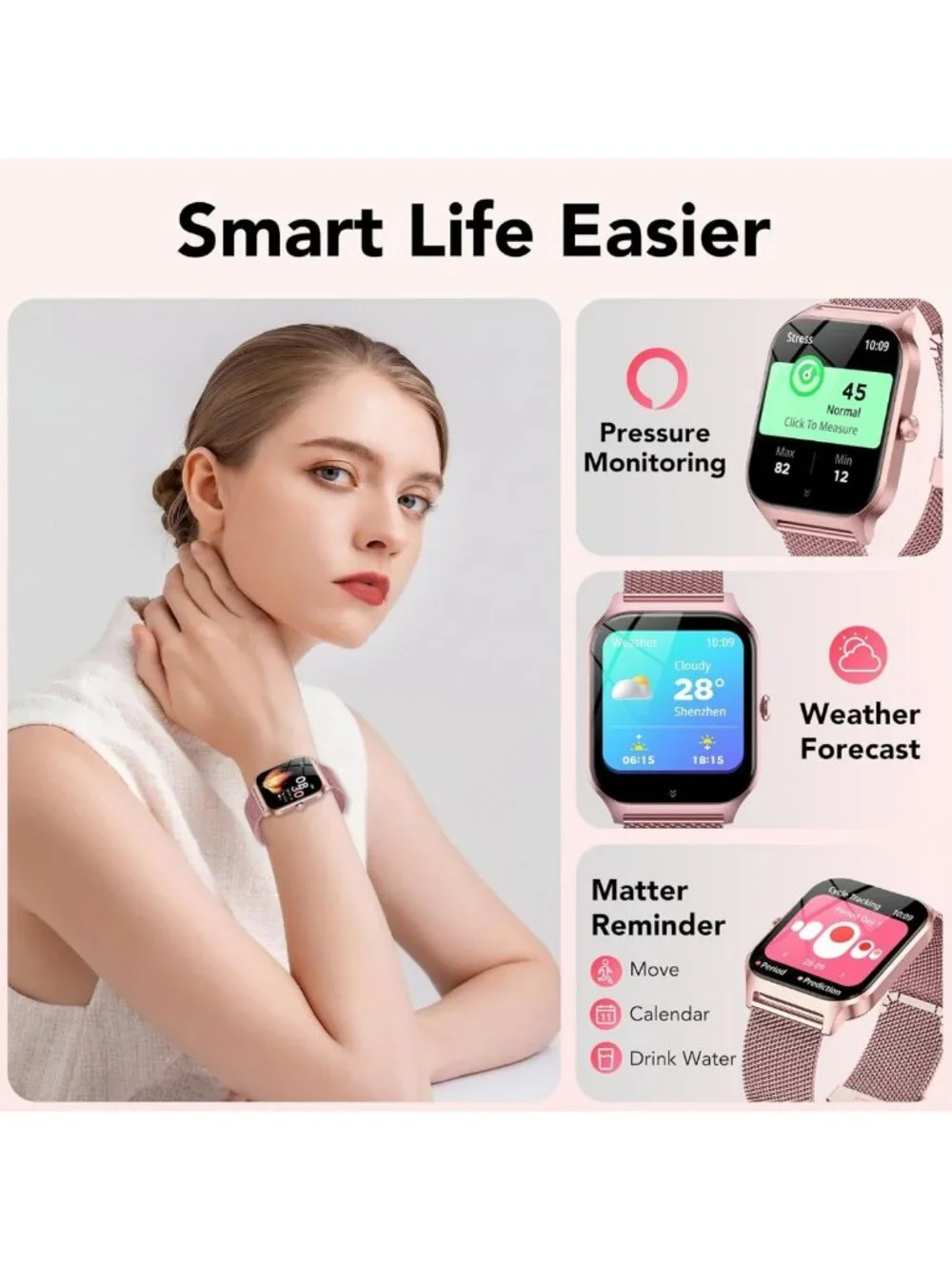 Stylish Smartwatch for Women - HD Touchscreen, Fitness Tracker, Waterproof, 120